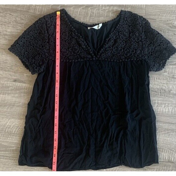 Solitaire Tops - Solitaire Women's Sz S Peasant Blouse Embroider Crochet Short Sleeve BOHO Black